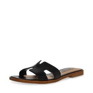 Steve Madden Women's Hadyn Cutout Strap Flat Sandals Black Leather 7.5